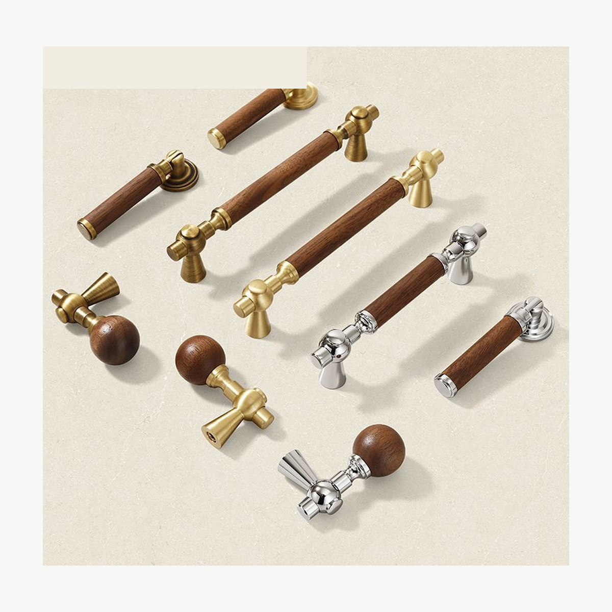Walnut & Brass T-Bar Pull - Solid Brass & Copper Pulls