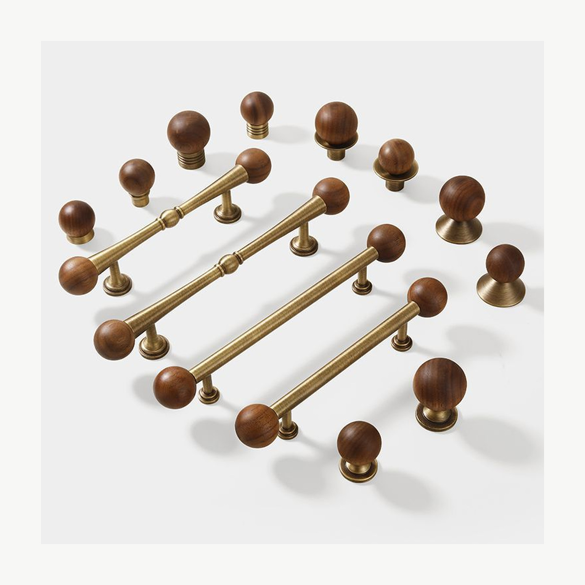 Walnut & Antique Brass T-Bar Pull - Solid Brass & Copper Pulls